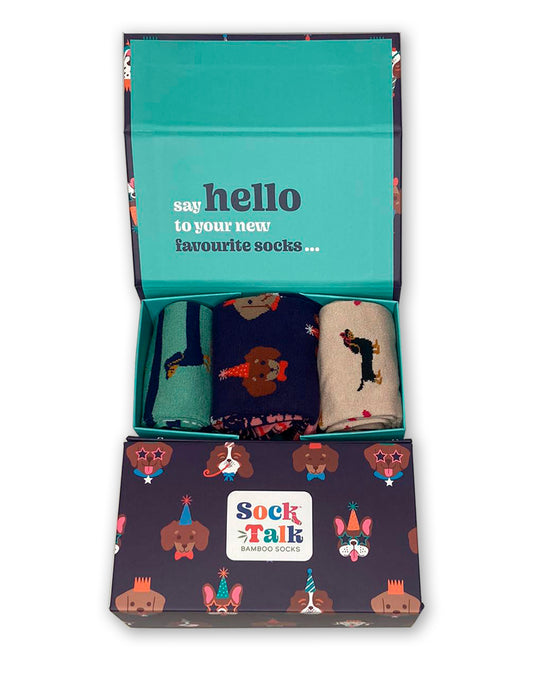 Sock Talk Party Pooches Bamboo Socks Gift Box Set